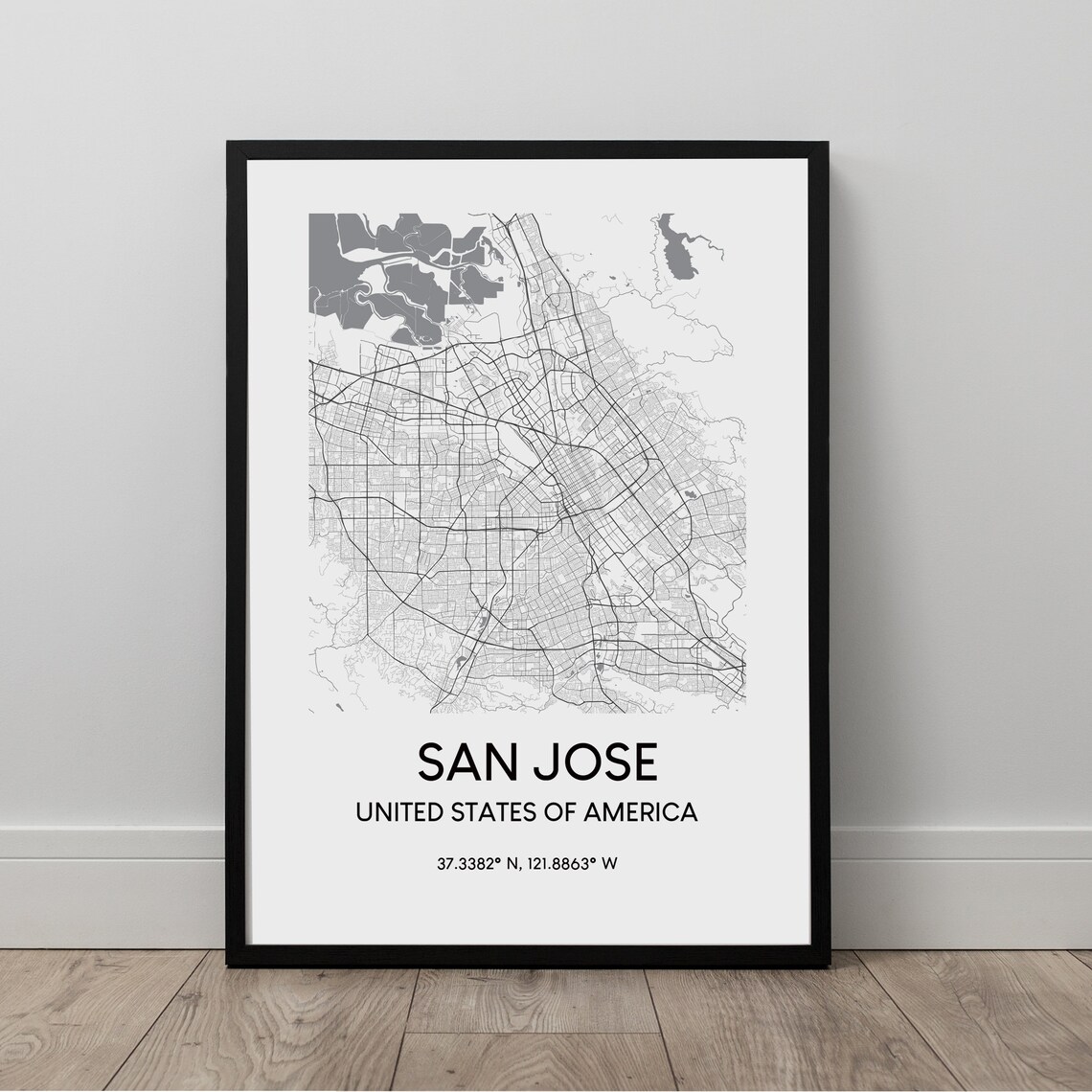 San Jose Map Print Wall Art Poster Travel Black And White City Minimalist Dcor Gift
