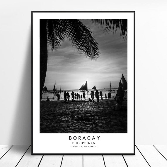 Boracay Travel Poster, Minimalist Black and White