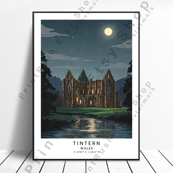 Wales Tintern Illustration Art Print Wall Decor Abbey Poster Home Travel Hanging Gift