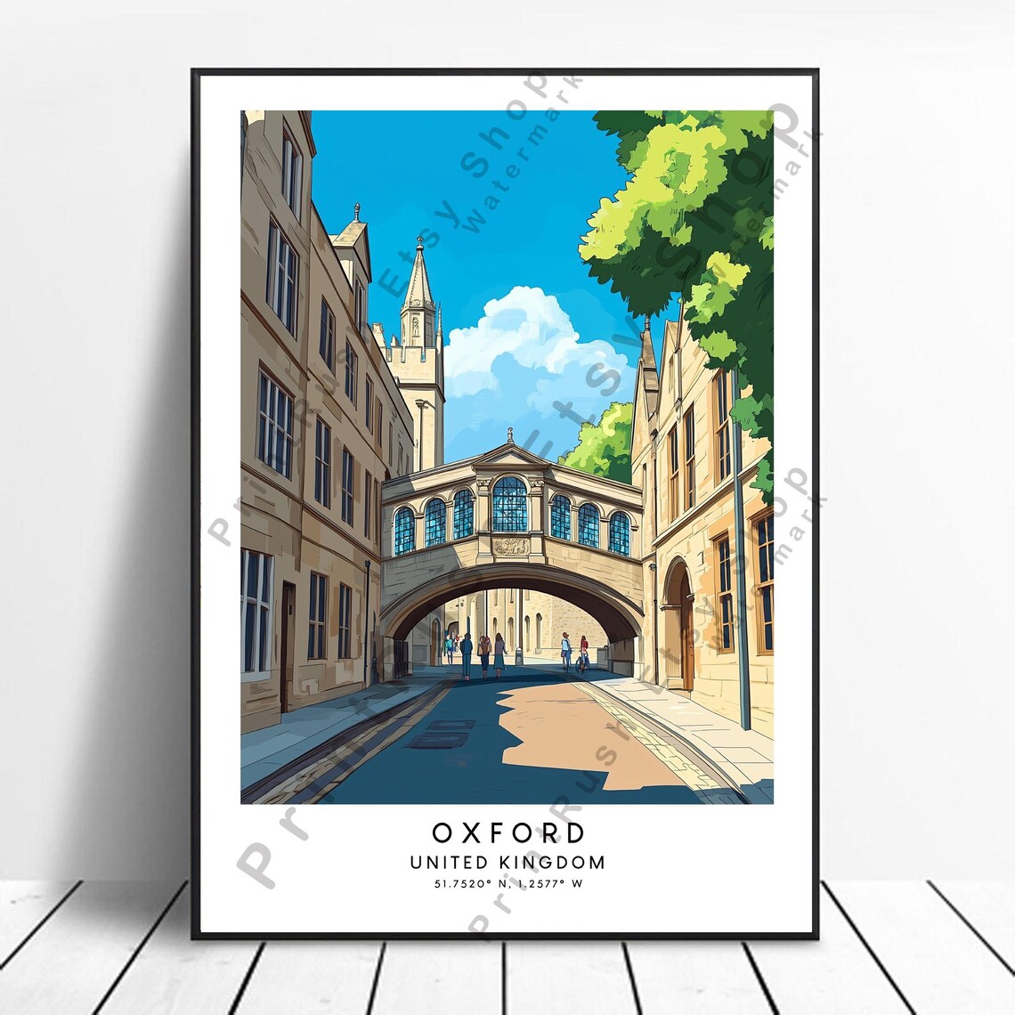 Oxford England Bridge of Sighs Vintage College Travel Art Poster