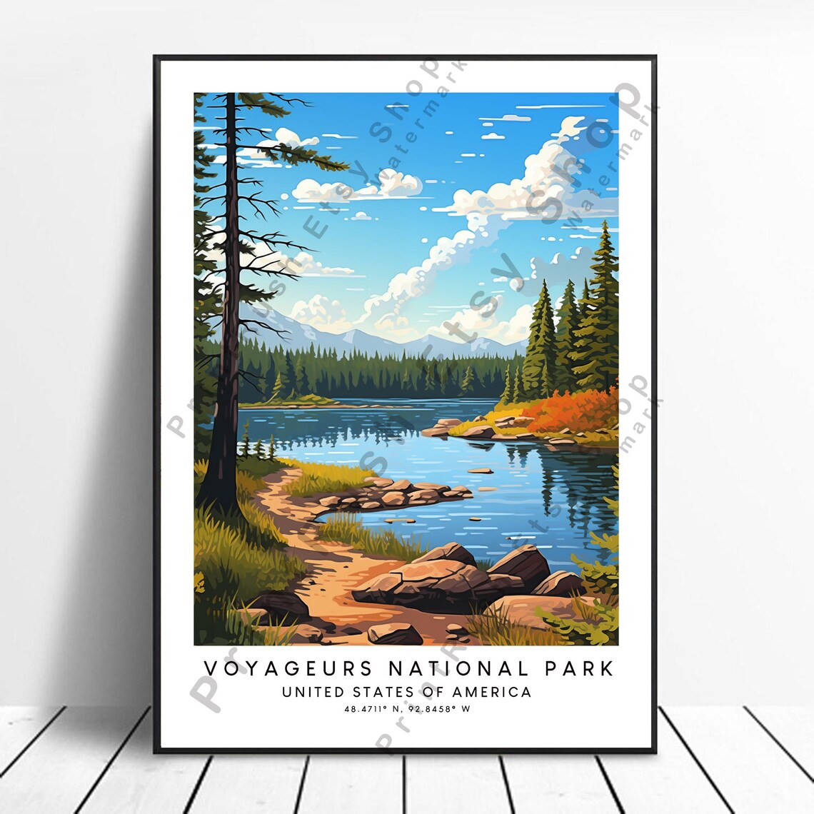 Voyageurs National Park Minnesota Lake Pines Scenic Travel Poster