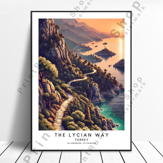 Turkey Travel Print Wall Art Lycian Way Poster Illustration Hiking Dcor Hanging