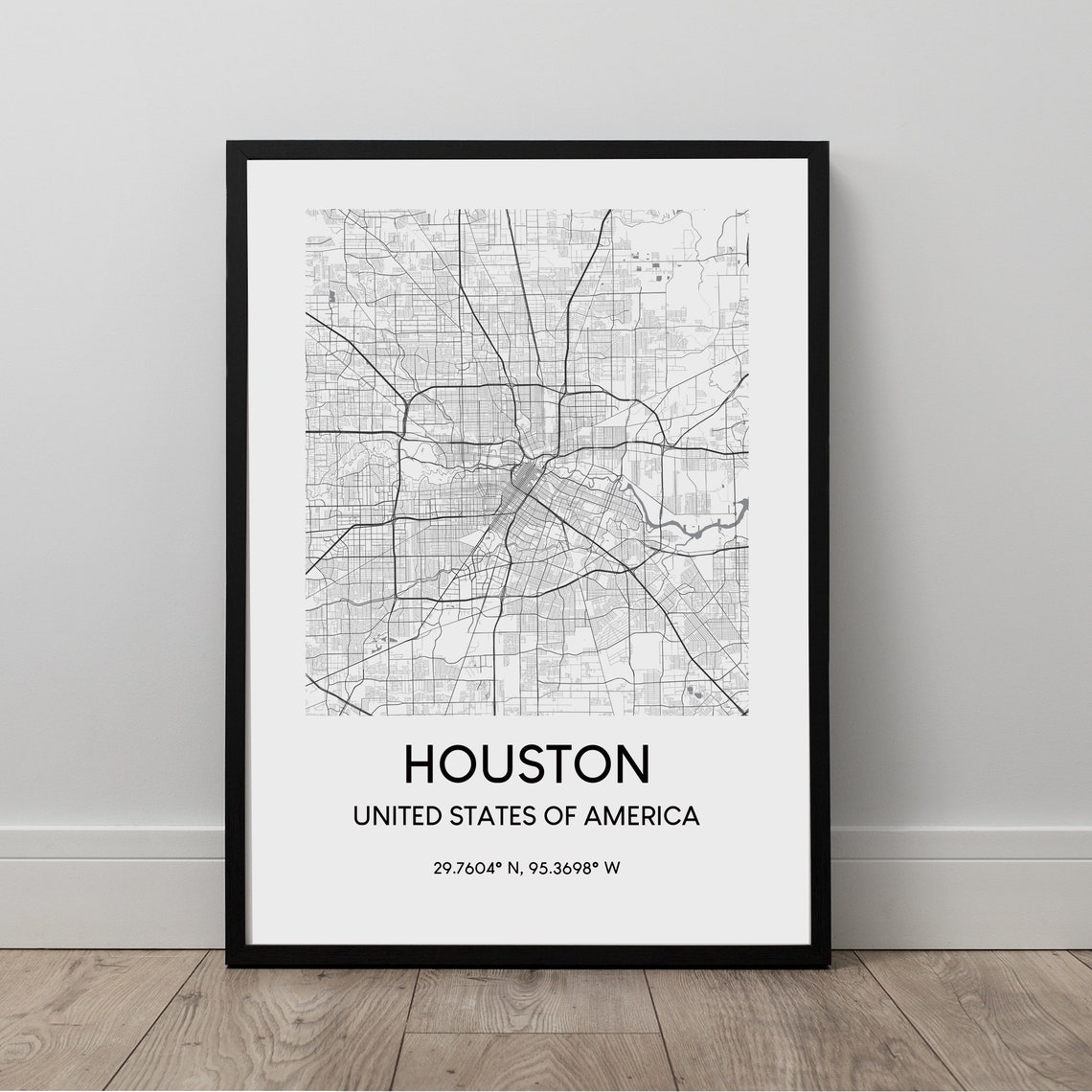 Houston Texas Minimalist Black And White City Map Decor Poster