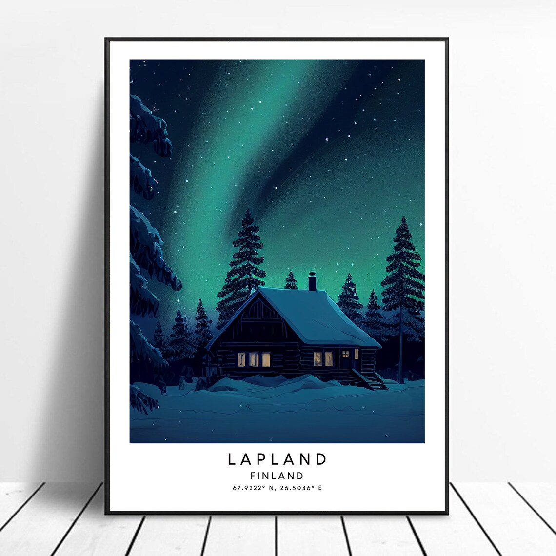 Lapland Travel Poster, Northern Lights Aurora
