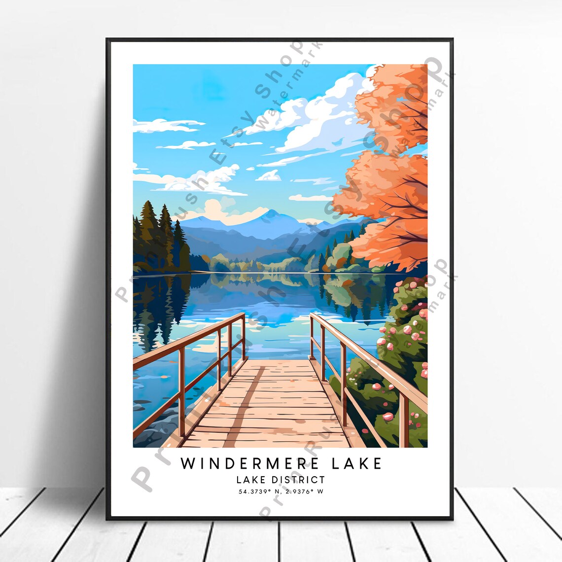 Windermere Travel Poster, Abstract Minimalist Lake