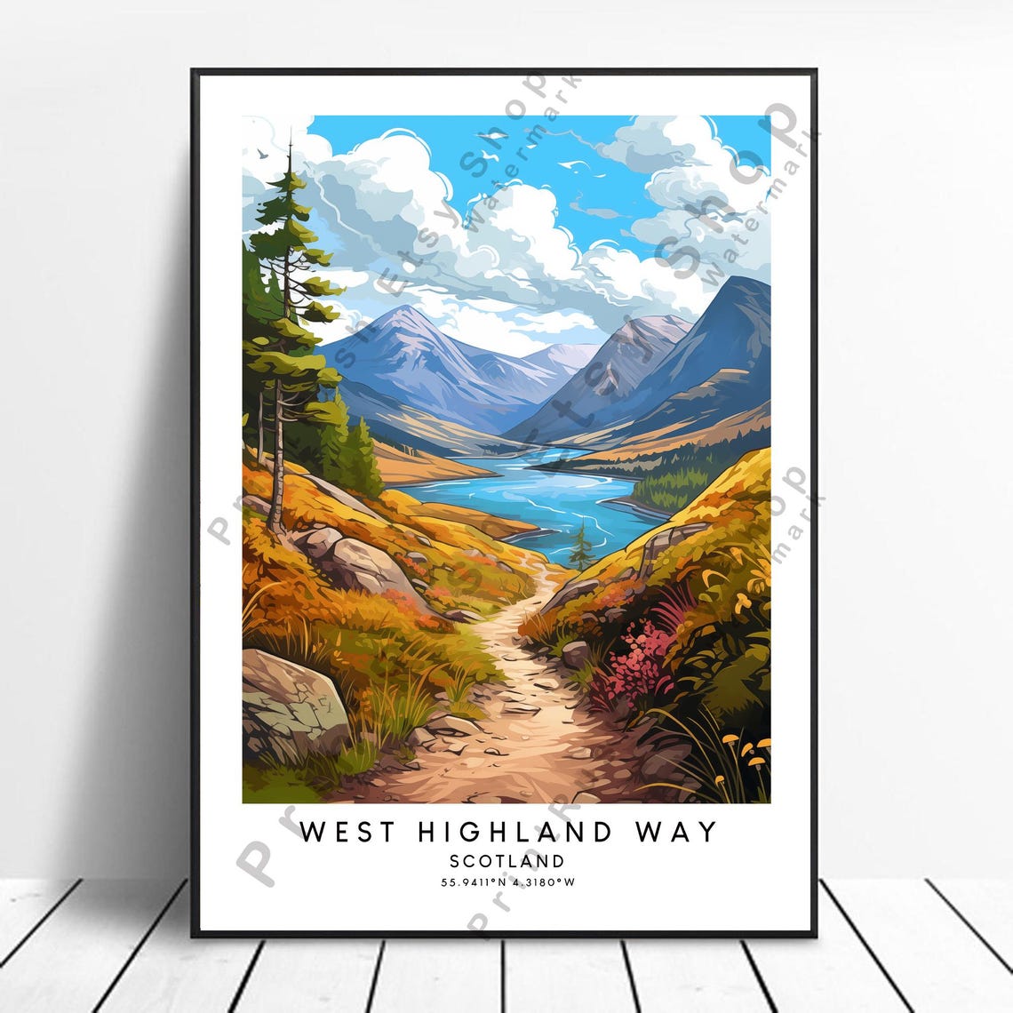 West Highland Way Print Wall Art Poster Minimalist Colourful Scotland