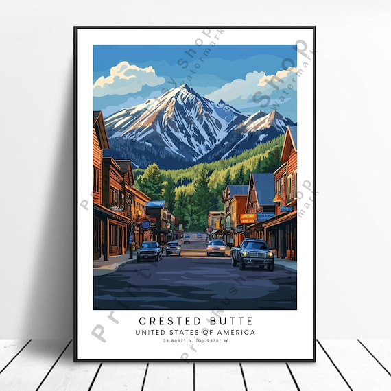 Crested Butte Colorado Mountain Town Street Vintage Travel Poster