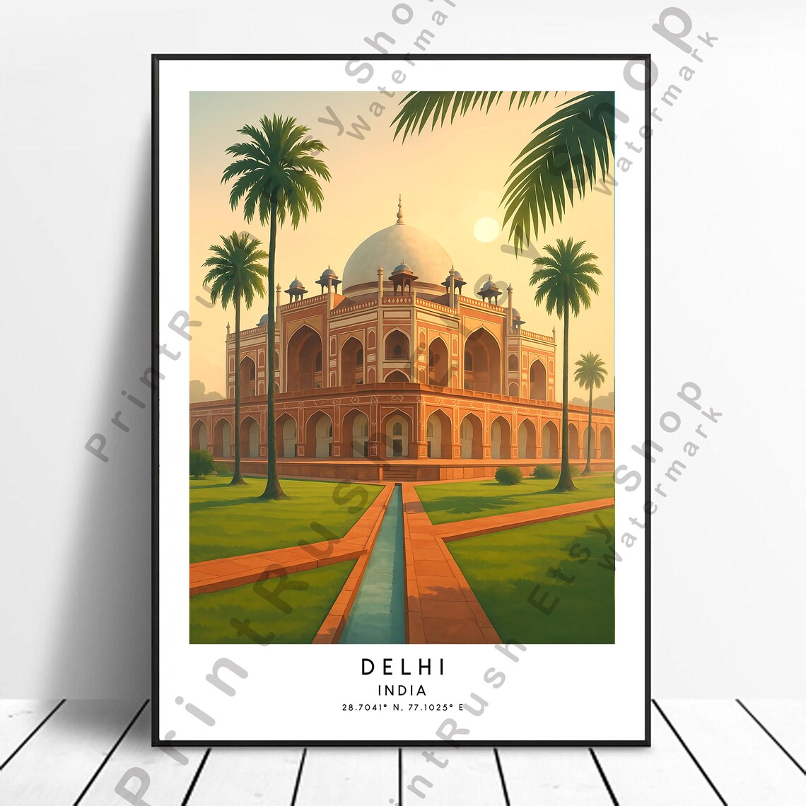 Delhi India Humayuns Tomb Mughal Garden Landmark Travel Poster