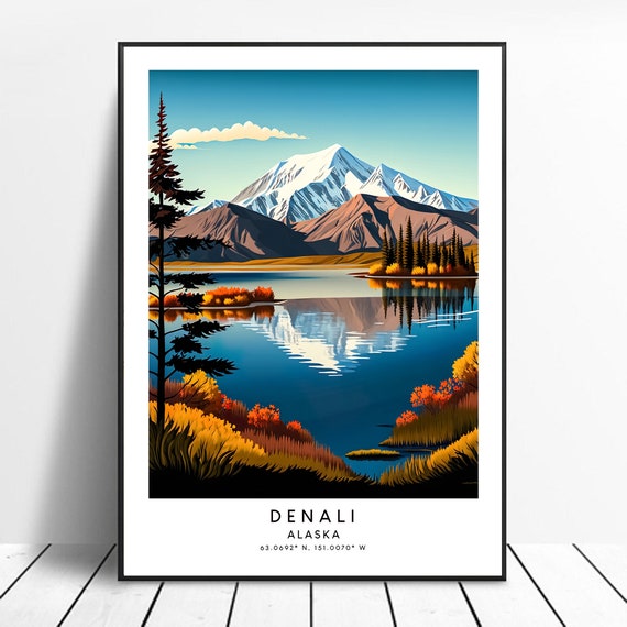 Mount Denali Print Colourful Poster Abstract Minimalist Wall Art Alaska