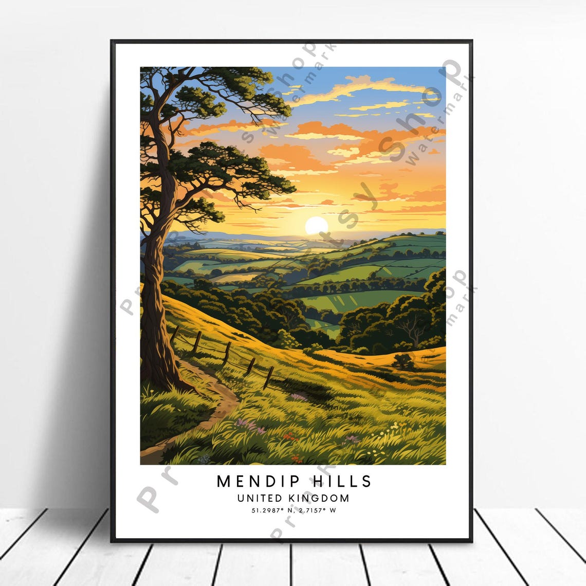 Mendip Hills United Kingdom Sunset Golden Rolling Hills Poster