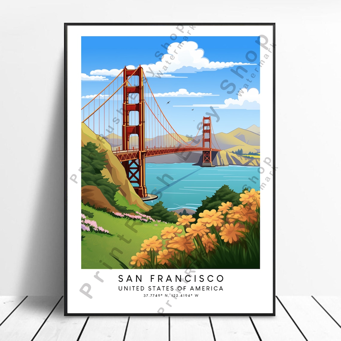 San Francisco Golden Gate Bridge California Vintage Travel Poster