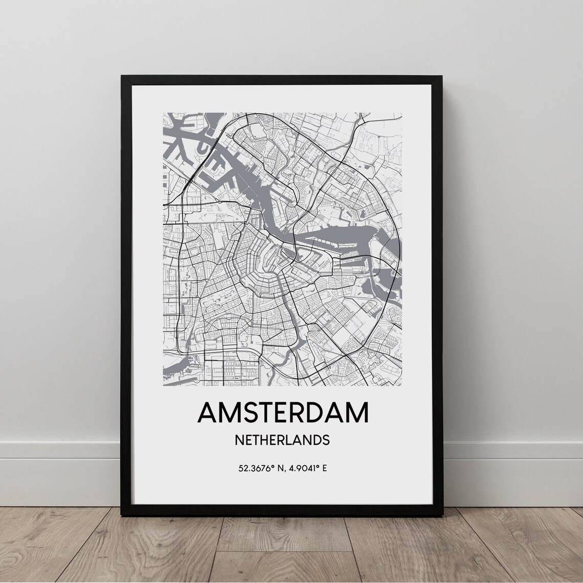 Amsterdam Map Print Black And White Poster Art Minimalist Wall Travel Gift