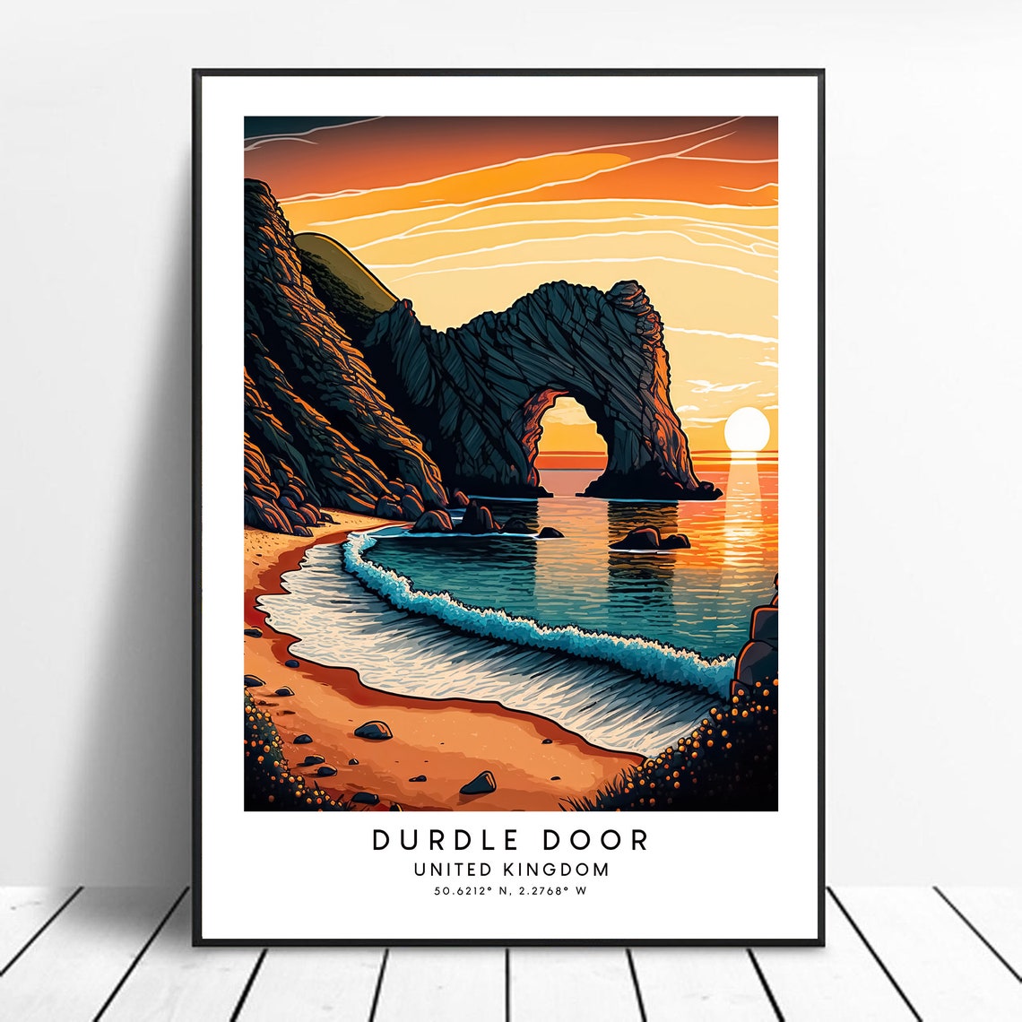 Durdle Door Travel Print Colourful Wall Poster Minimalist Gift