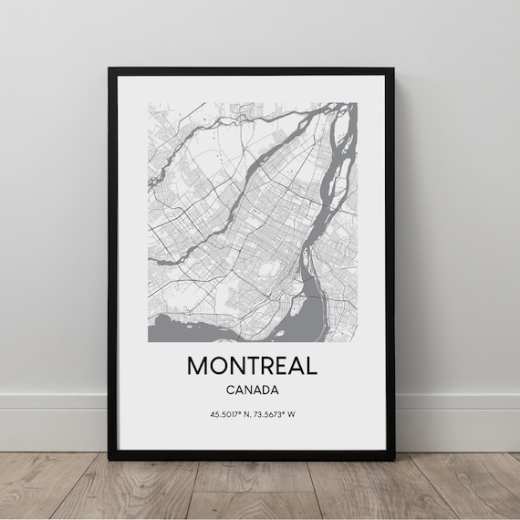 Montreal Map Print City Poster Wall Art Travel Canada Qubec Gift