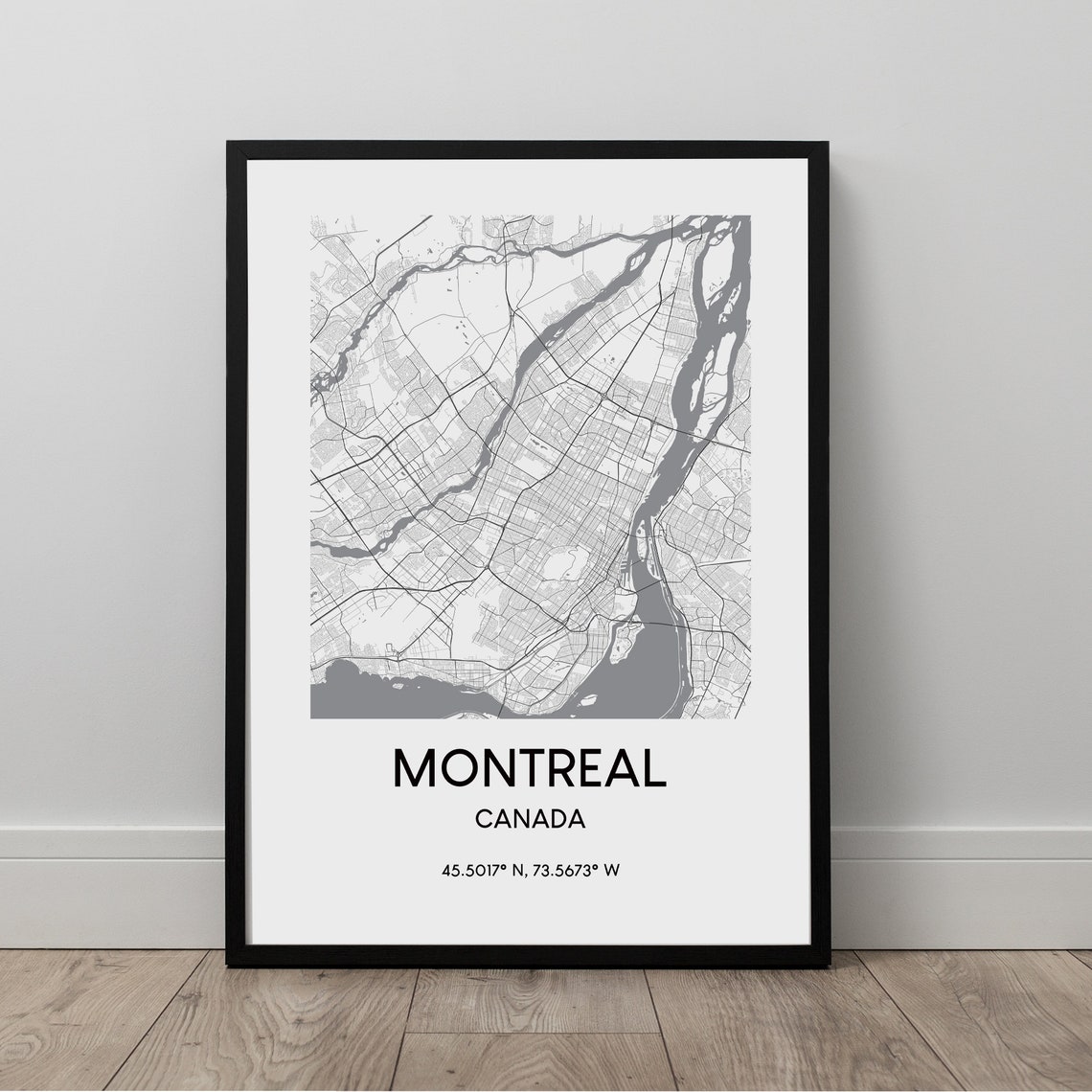 Montreal Canada City Map Poster Minimalist Black and White Style