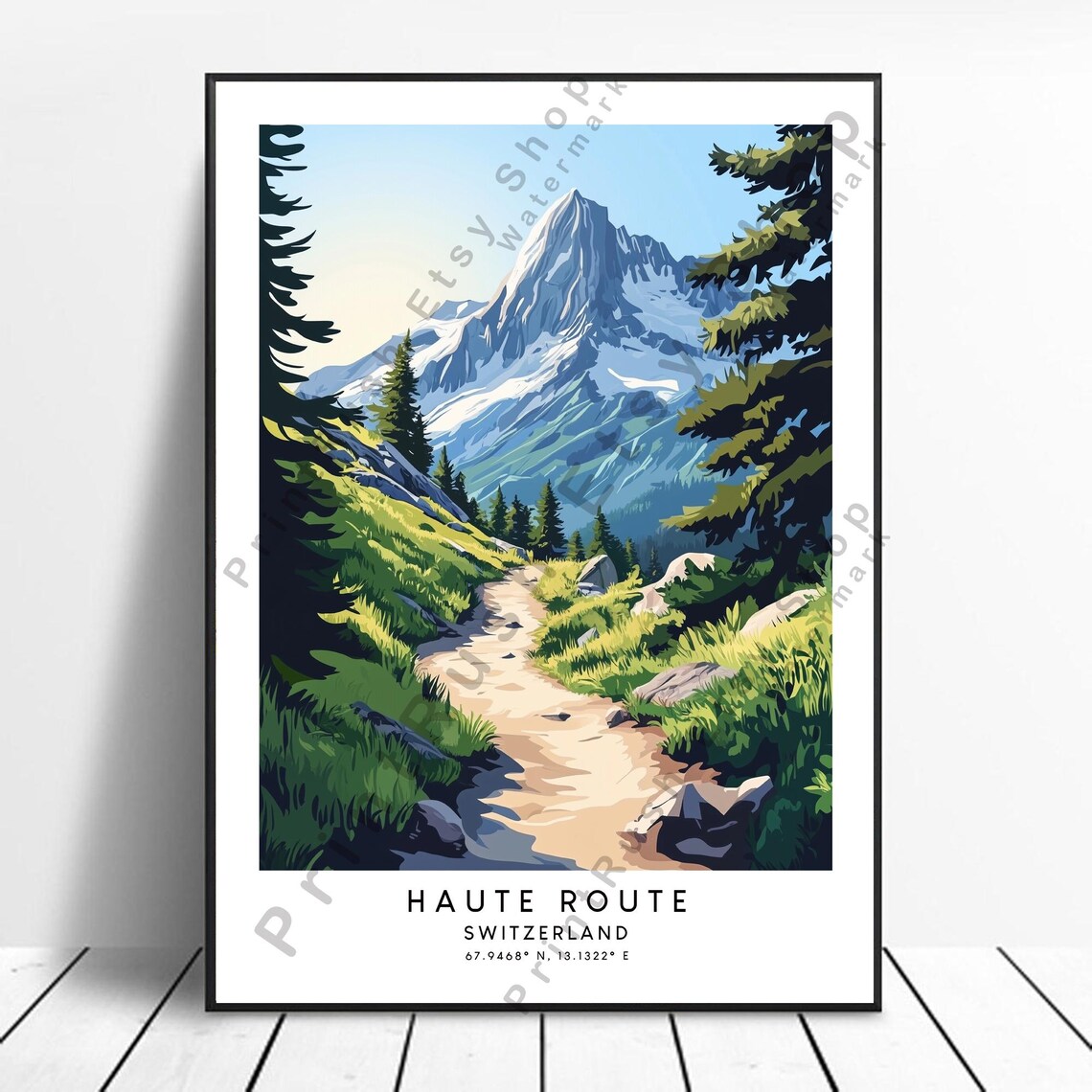 Haute Route Switzerland Alpine Mountain Trail Hiking Travel Poster