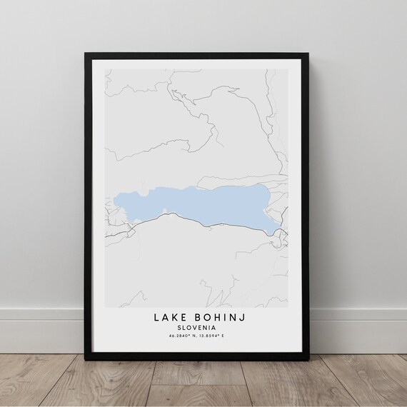 Lake Bohinj Map Minimalist Print Wall Art Poster Gift