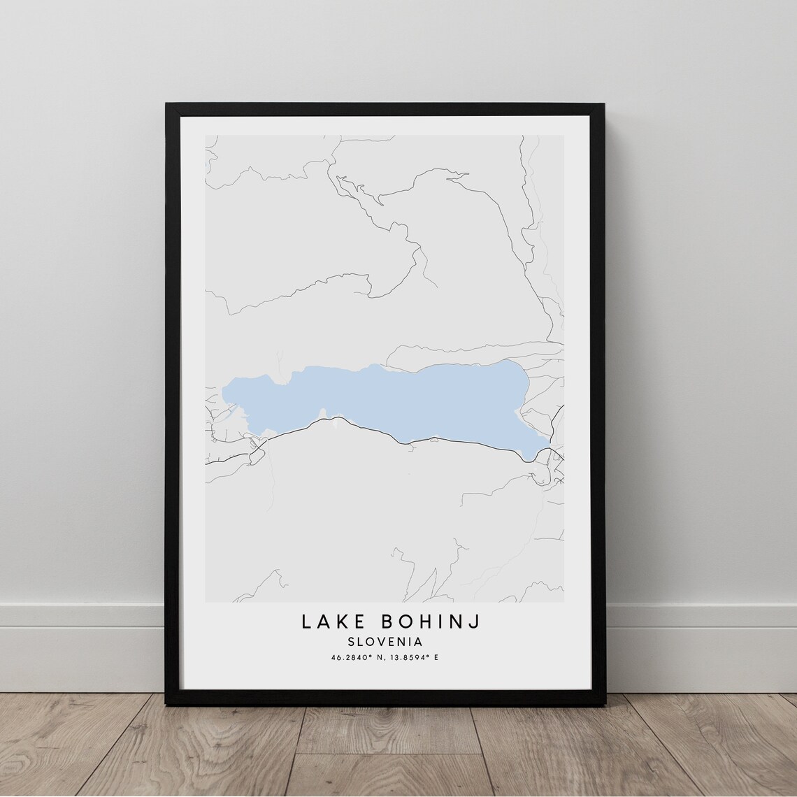 Lake Bohinj Map Minimalist Print Wall Art Poster Gift