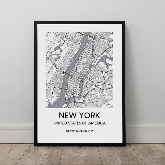 New York City Map Black and White Travel Poster