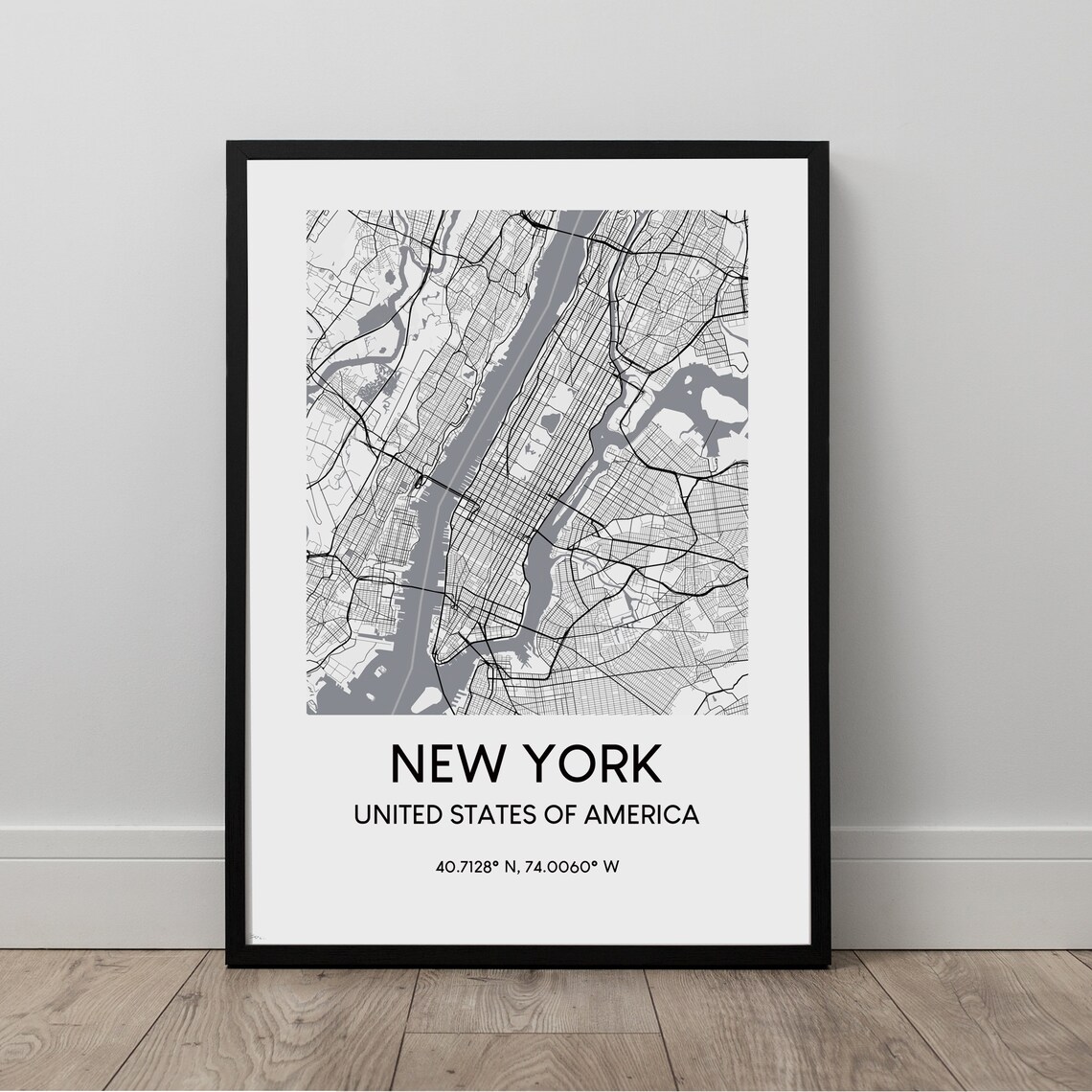 New York City Map Black and White Travel Poster