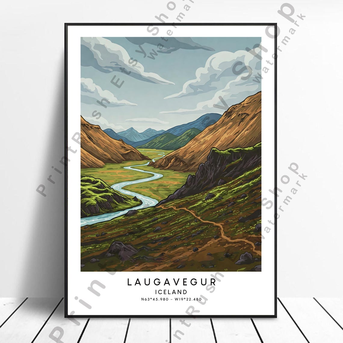 Laugavegur Iceland Artwork Trail Print Landscape Wall Art Scenic Nordic Home Decor Poster