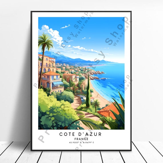 France Travel Print Colourful Cote D Azur Poster Abstract Cte Dazur Minimalist French Riviera Wall Art Gift