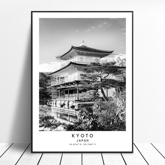 Kyoto Japan Minimalist Travel Poster, Black and White