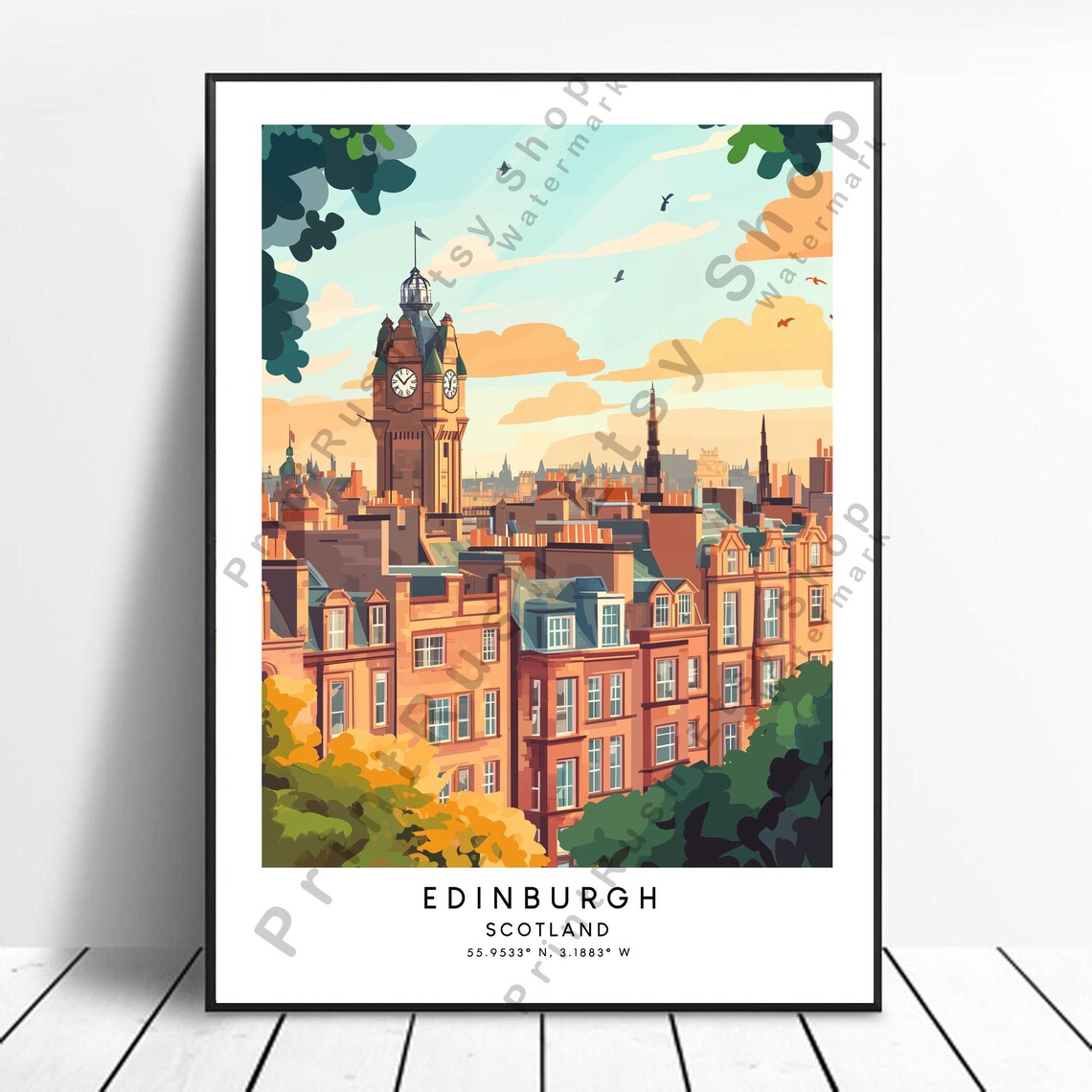 Edinburgh Travel Poster, Europe Wall Art Print