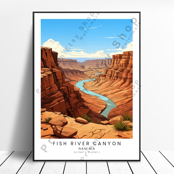Fish River Canyon Namibia Minimalist Travel Vintage Style Poster
