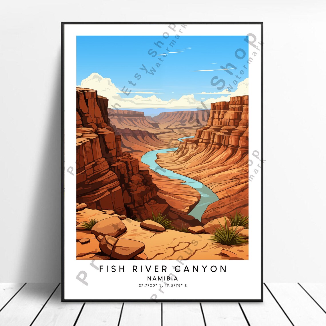 Fish River Canyon Namibia Minimalist Travel Vintage Style Poster