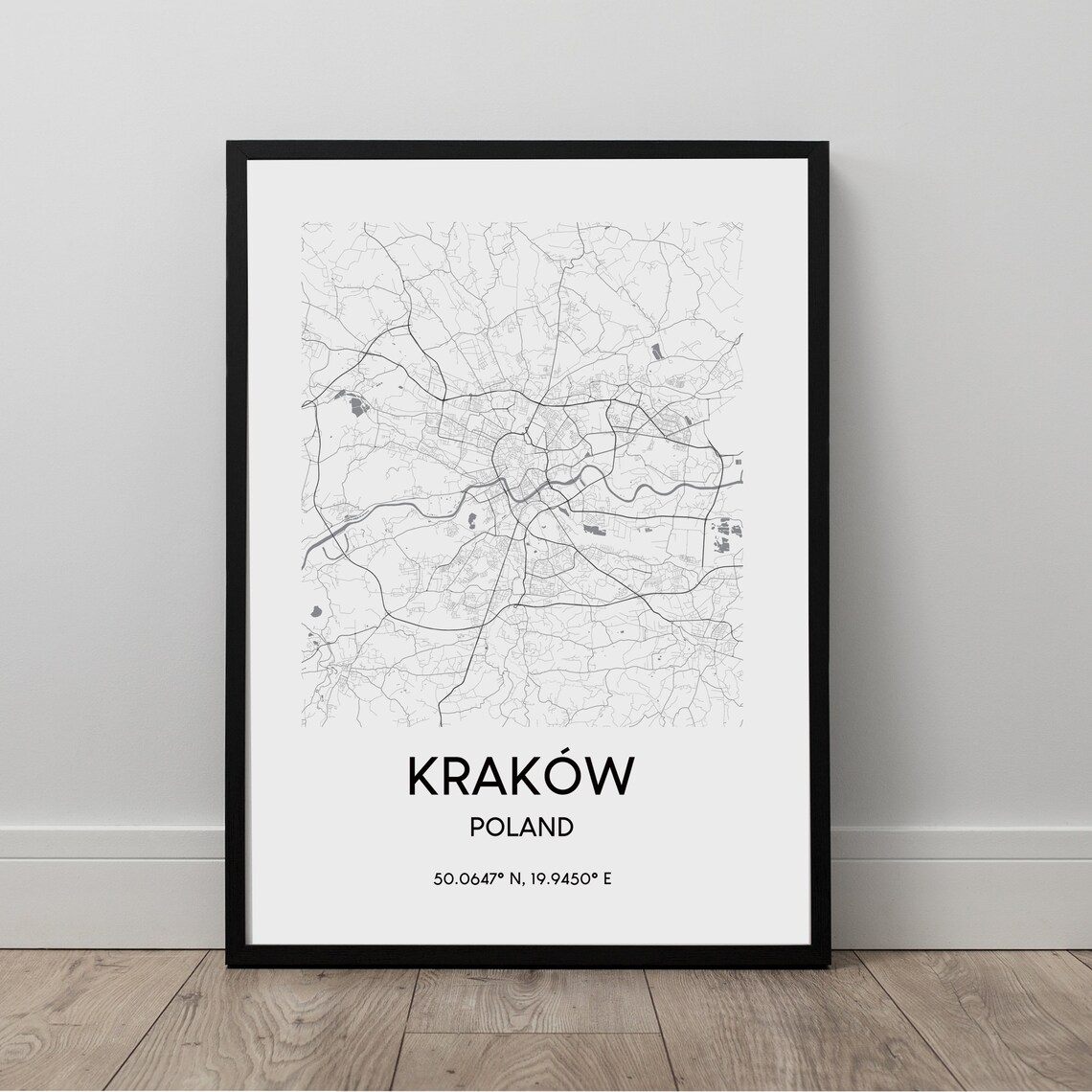 Krakow City Map Print, Minimalist Travel Poster