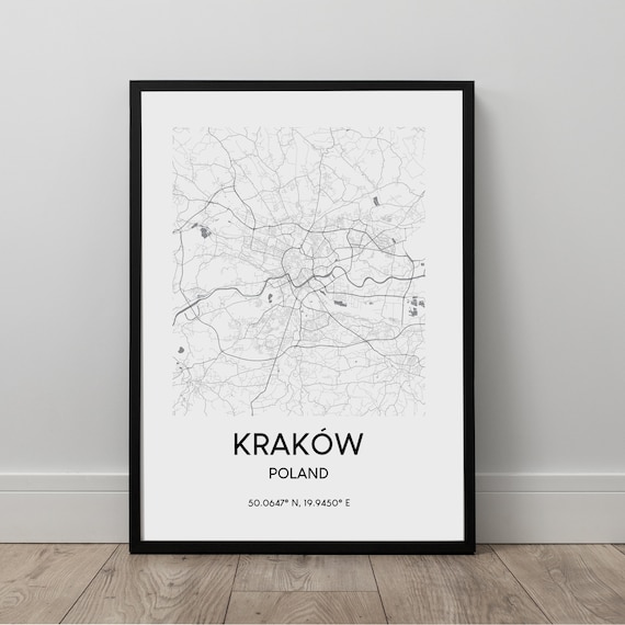 Krakow City Map Print, Minimalist Travel Poster