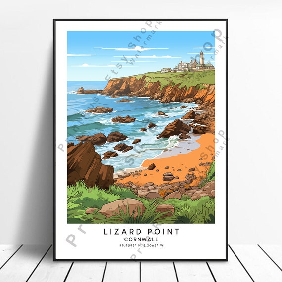 Cornwall Travel Print Colourful Lizard Point Poster Minimalist Wall Dcor
