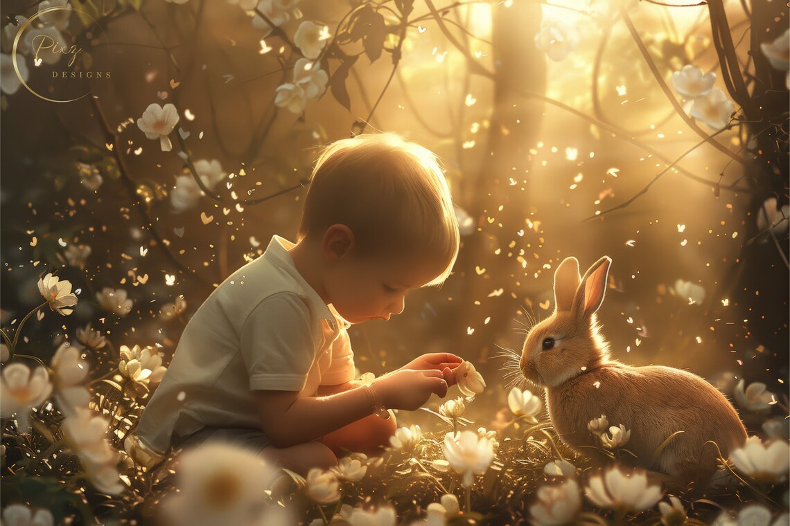 Bunny In Forest Background, Easter Photography Backdrop