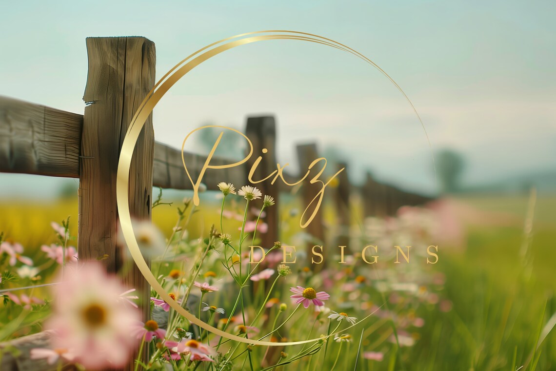 Wildflower Meadow Fence Girl In Vintage Lace Dress Portrait Backdrop - Image 2