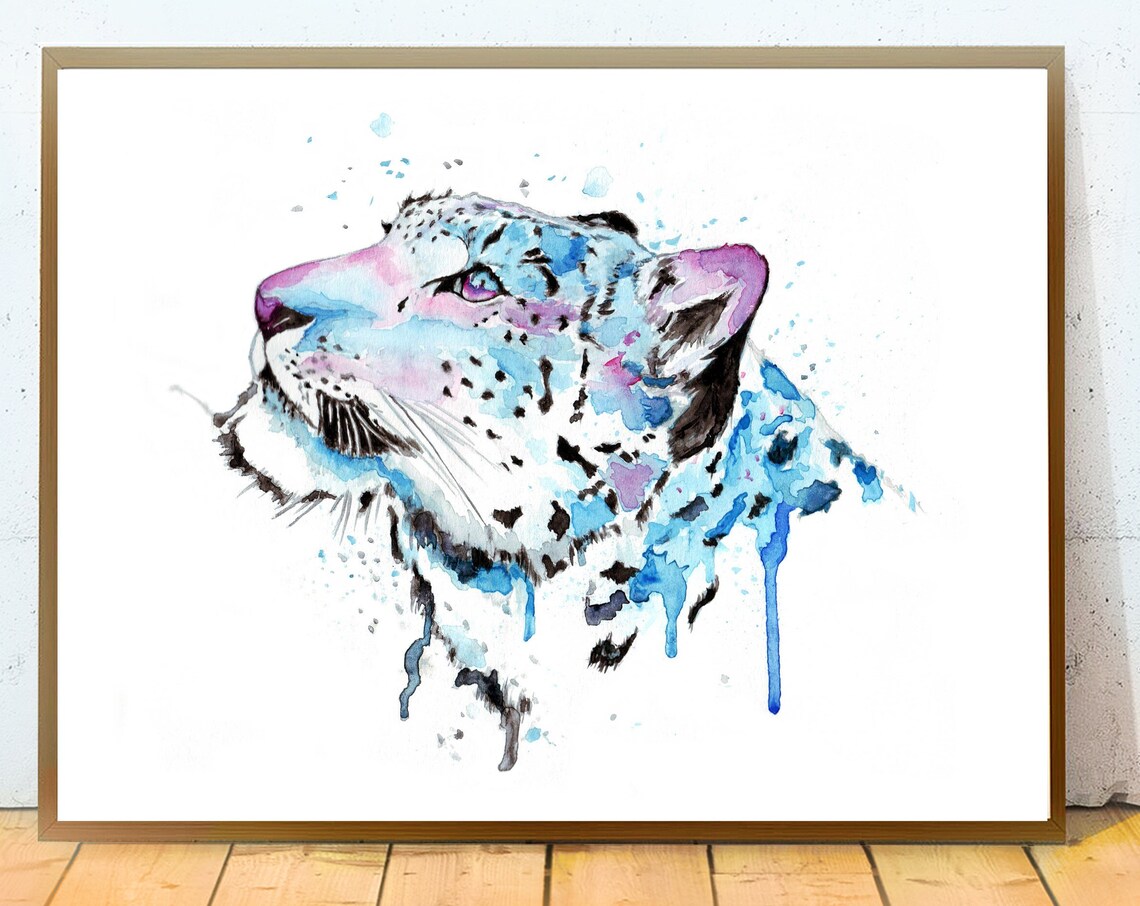 Snow Leopard Watercolor Animal Art Print