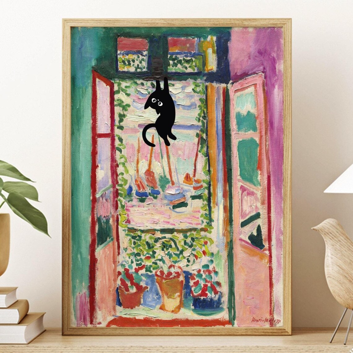Matisse Hanging Cat Art Print, Floral Poster
