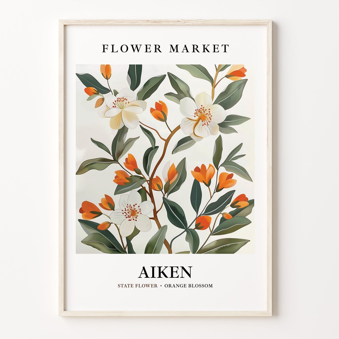 Aiken Orange Blossom Citrus Grove Botanical Flower Market Poster