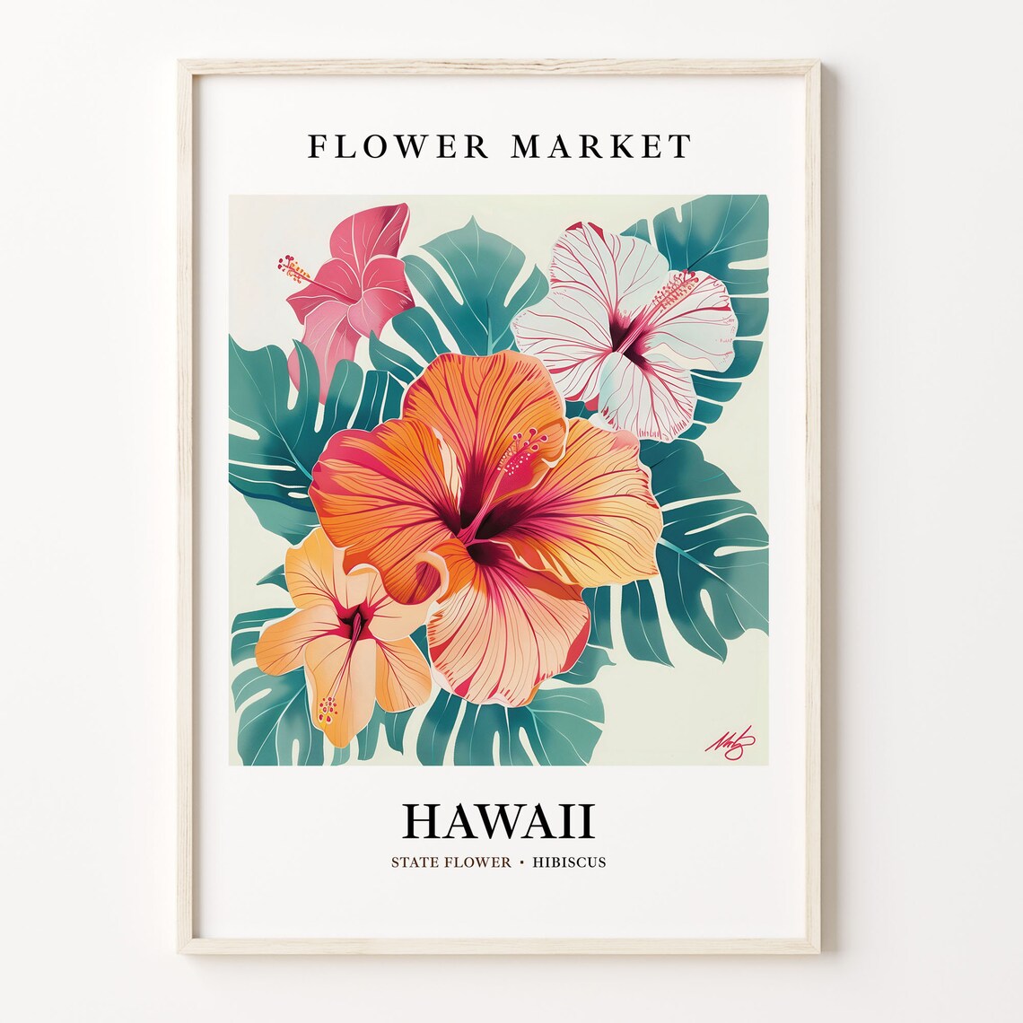 Hawaii State Flower Hibiscus 1960s Botanical Art Print