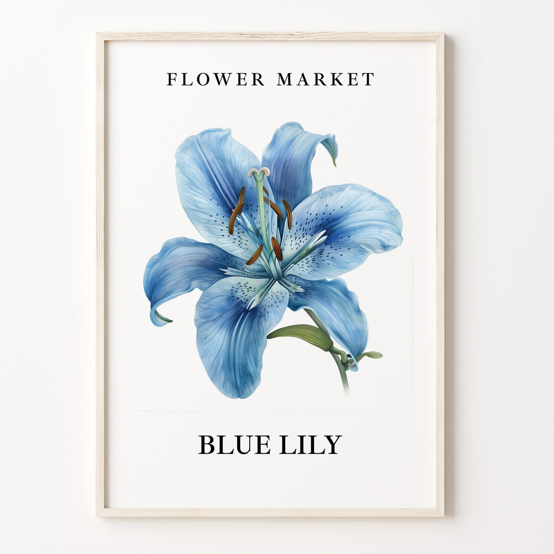 Blue Lily Flower Market Botanical Minimalist Bloom Art Poster