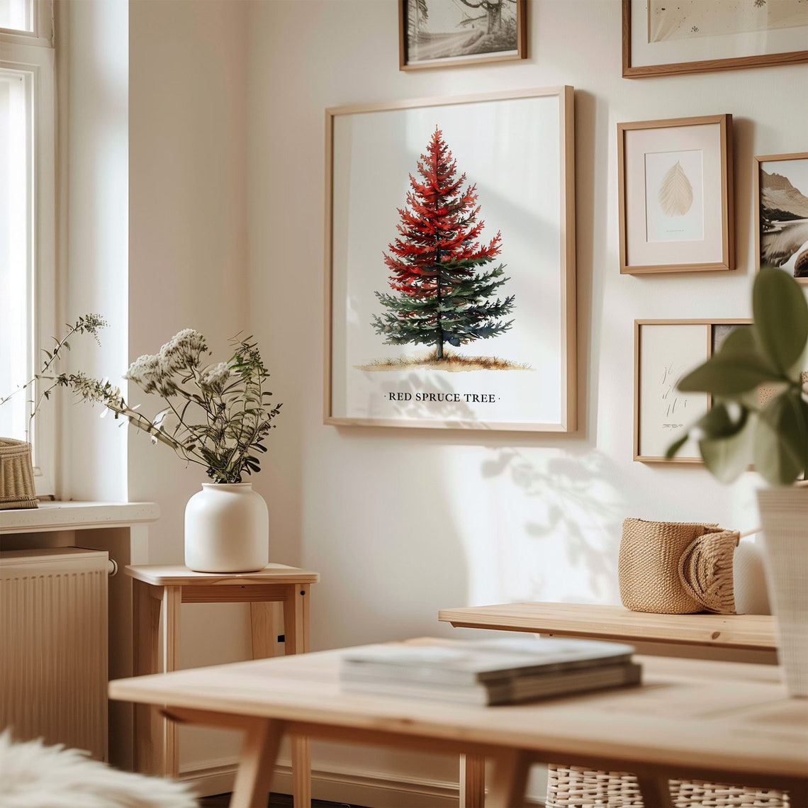 Red Spruce Tree Watercolor Evergreen Forest Botanical Art Poster - Image 2
