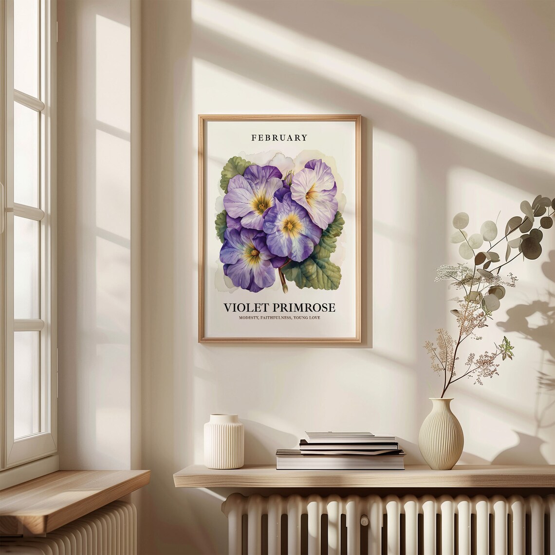 February Birth Month Violet Primrose Watercolor Flower Poster - Image 3