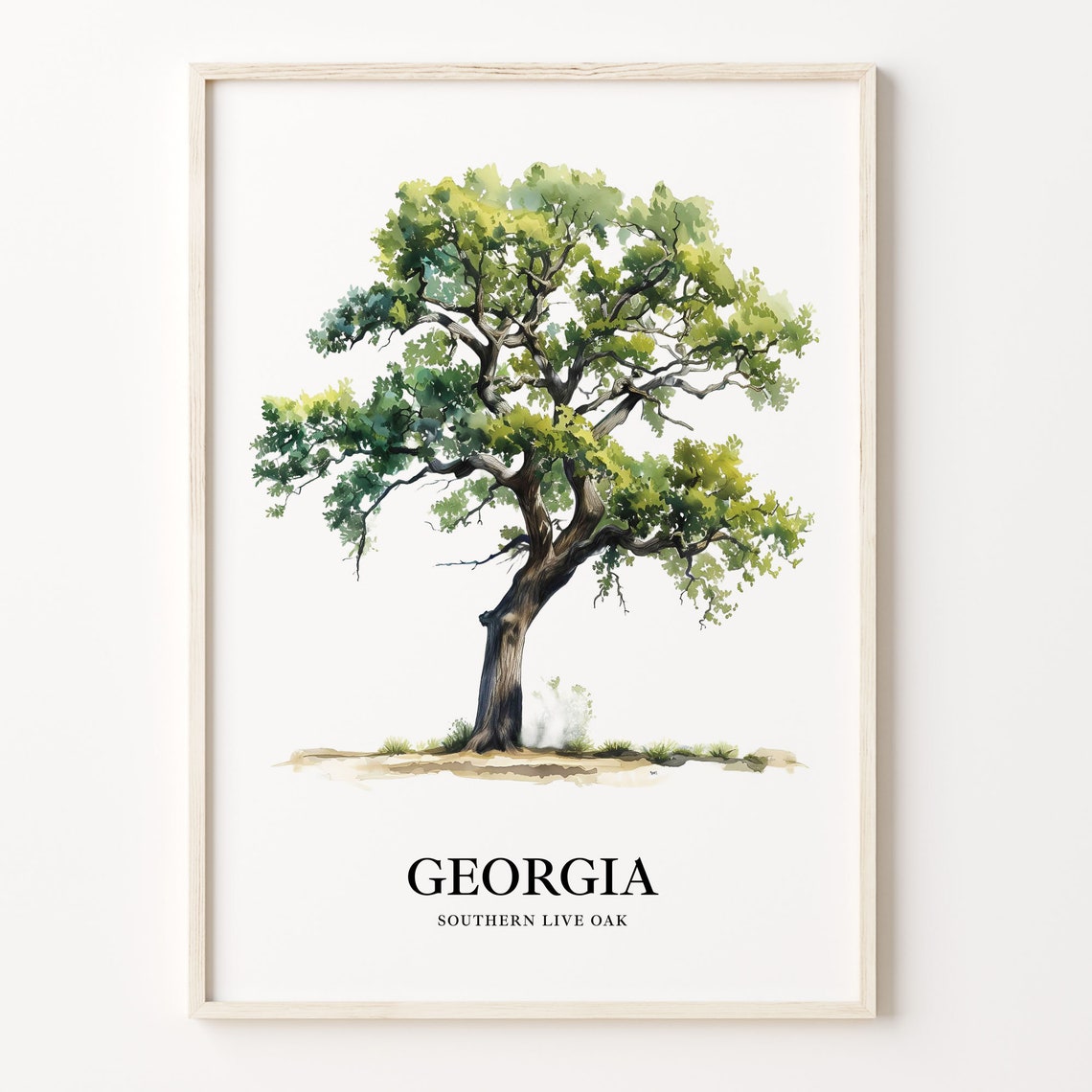 Southern Live Oak Georgia State Tree Lush Canopy Watercolor Art Poster