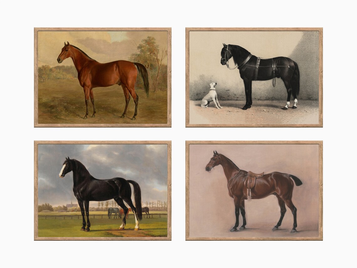 Vintage Horse Print Set, Rustic Home Wall Art