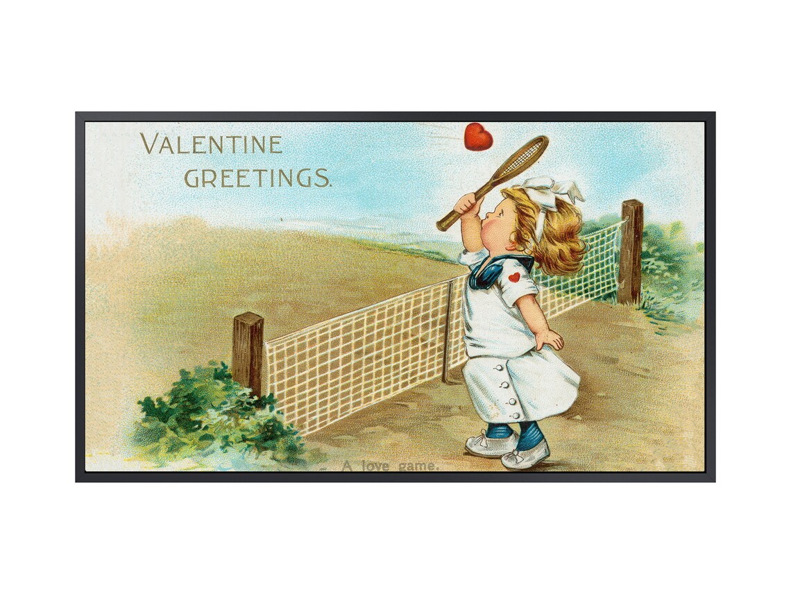 Vintage Valentine Postcard Tennis Girl Greetings Retro Love Art Print - Image 2