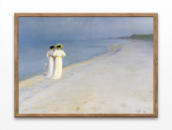 P S Kroyer Skagen Two Women In White On Evening Beach Oil Painting Poster