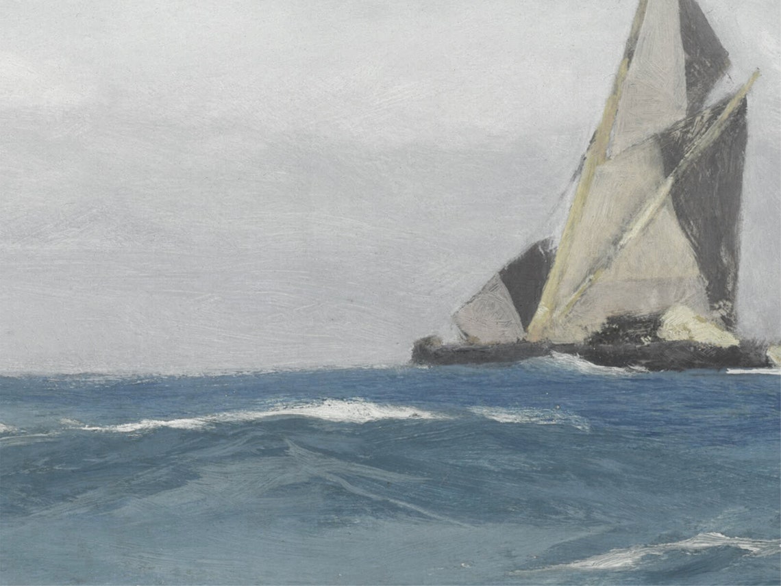 Vintage Sailboat Race Painting White Sails Blue Ocean Poster - Image 2