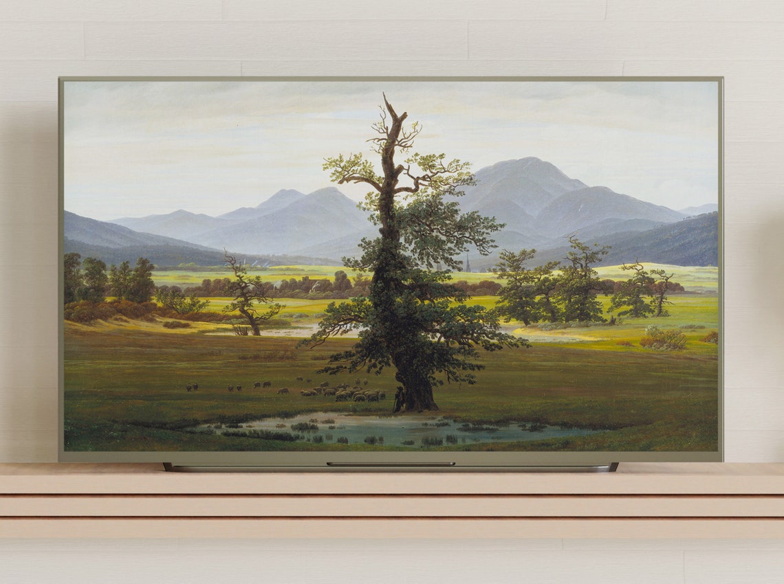 Solitary Oak Tree Morning Valley Romantic Landscape Painting Print - Image 3