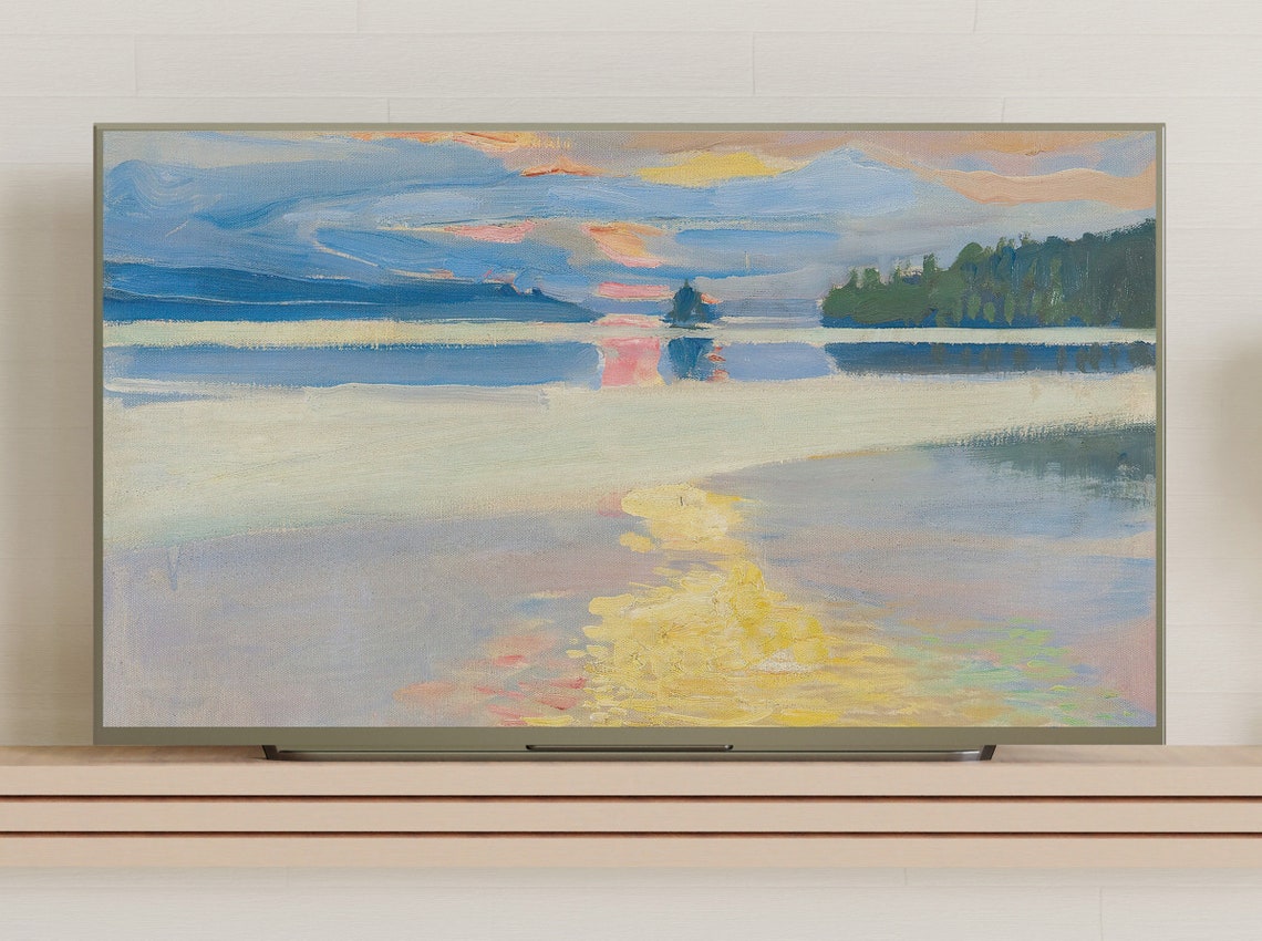 Golden Sunset Reflection Over Calm Lake Impressionist Landscape Poster - Image 3