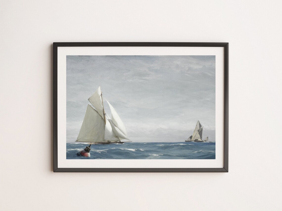 Vintage Sailboat Race Painting White Sails Blue Ocean Poster - Image 4